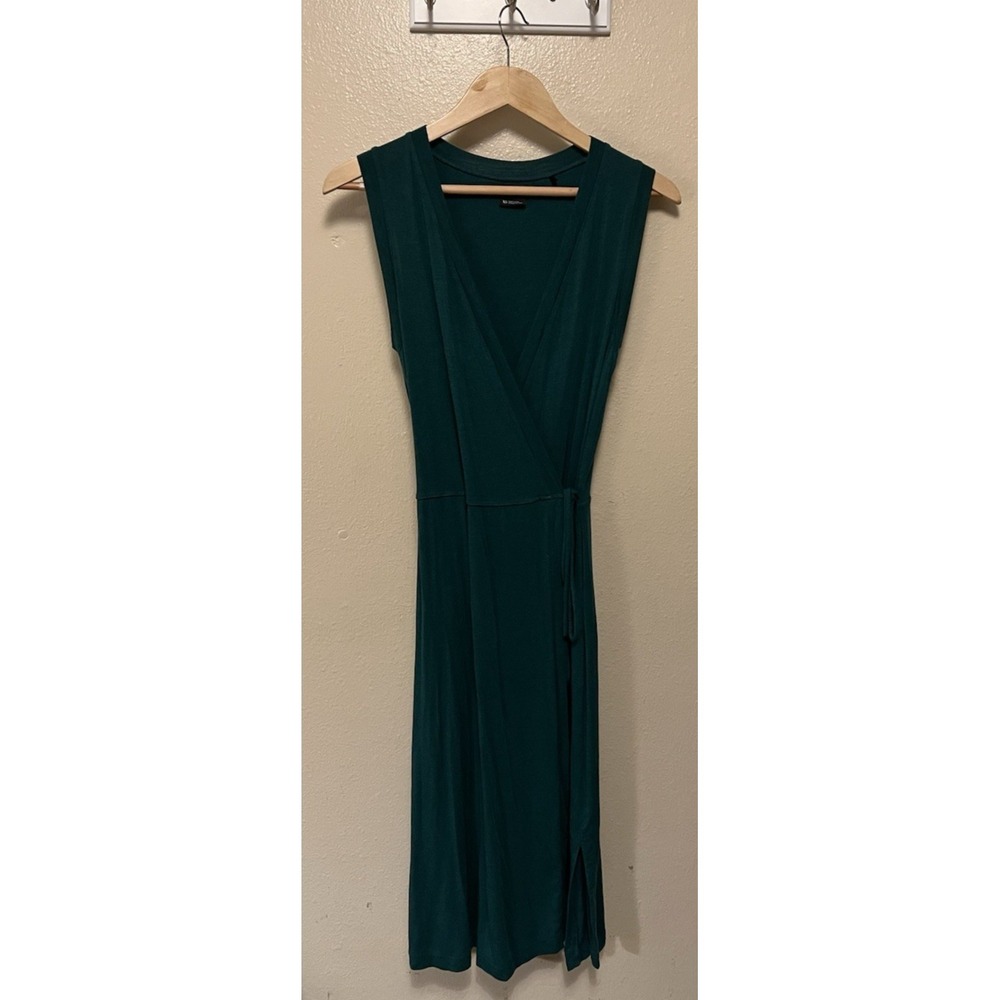 Prana Foundation Faux Wrap Dress Green Midi‎ Sleeveless Modal Stretch Jersey XS